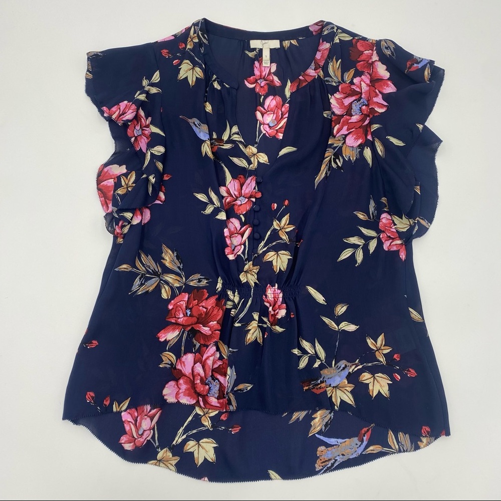 Joie Silk Cap Sleeve Floral Top Navy Small